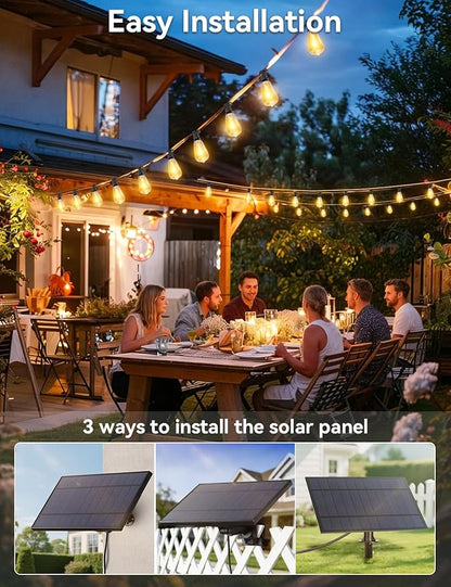 Brightever 120FT Solar String Lights Outdoor Waterproof, Patio Lights Solar Powered with Remote, 50+2 Shatterproof ST38 LED Bulbs, Dimmable&3 Lighting Modes, Hanging Outdoor Lights for Outside, Party