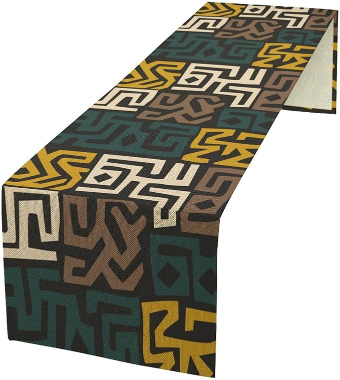 Geometric Ethnic Table Runner Vintage Abstract African Traditional Vivid Color Seasonal Summer Holiday Dinner Runner for Farmhouse Kitchen Dinner Table Party Decoration 13x90in