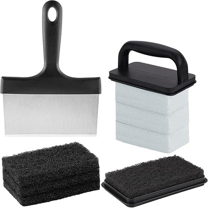 Griddle Cleaning Kit for Blackstone, Professional Flat Top Grill Cleaning Kit, with Heavy Duty Griddle Scraper, Grill Bricks, Scouring Pads & Ergonomic Handles