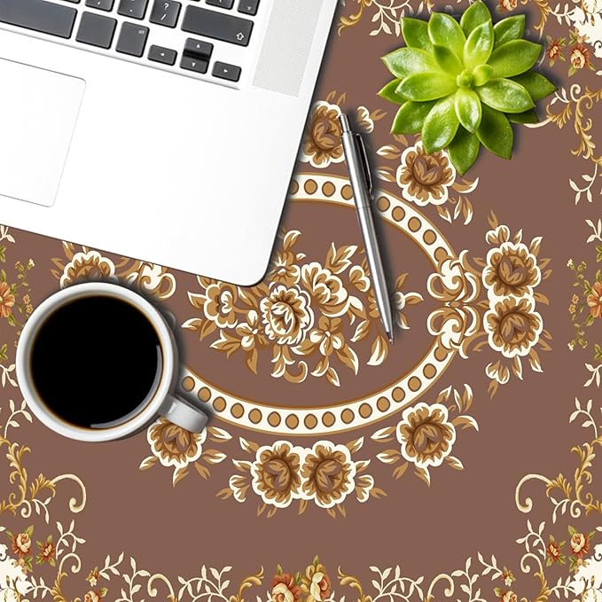 French Floral Square Tablecloth Brown Flowers Tablecloths Vintage Luxury Classic Design Waterproof Square Polyester Resistant Table Cover for Picnic Dinner Decor 60x60 Inch