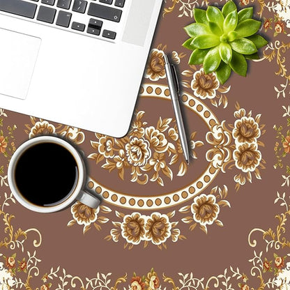 French Floral Square Tablecloth Brown Flowers Tablecloths Vintage Luxury Classic Design Waterproof Square Polyester Resistant Table Cover for Picnic Dinner Decor 60x60 Inch