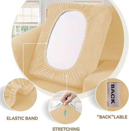 WEERRW 4 Pieces Couch Cover for Sofa Velvet Sofa Covers Washable, Champagne | Sofa Covers for 3 Cushion Couch Furniture Protector Sofa Slipcovers with Non Slip Elastic Bottom, Pet Friendly, Large