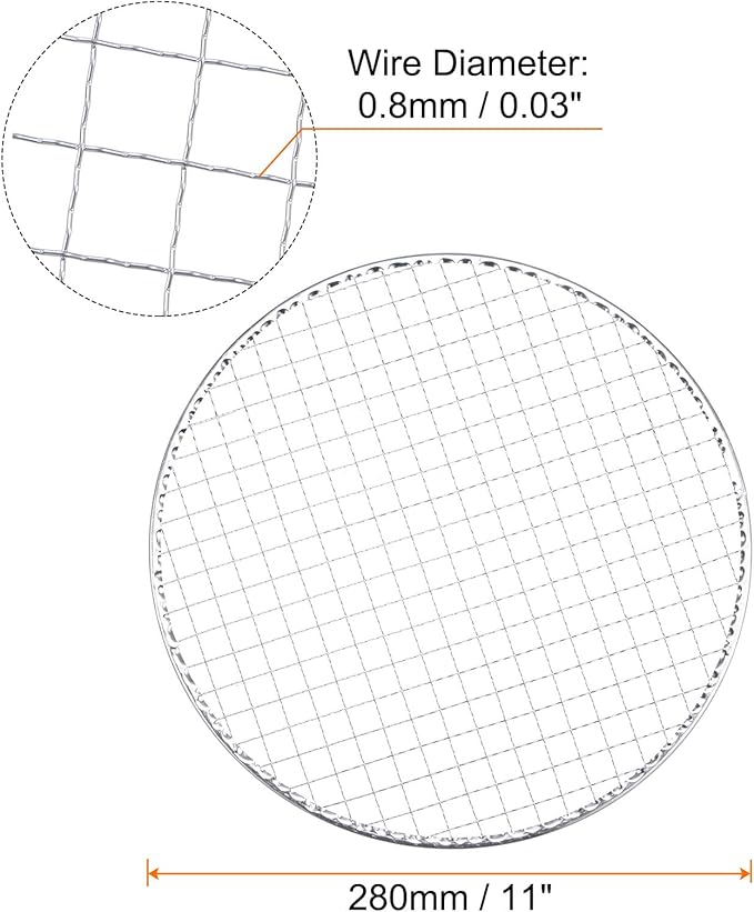 HARFINGTON 5pcs Round BBQ Grill Net 11" Dia Galvanized Iron Barbecue Mesh Mat for Baking Smoking Charcoal Grilling Roasting