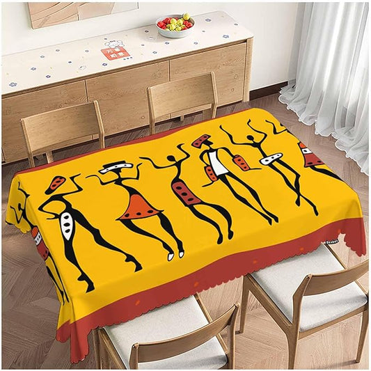 African Woman Decorative Table Cover for Kitchen, Ethnic African Women Dancers Oblong Tablecloth Dining Table Cloth Tabletop Tablecloths for BBQ Picnic Coffee 52"X70", 4-6 Seats