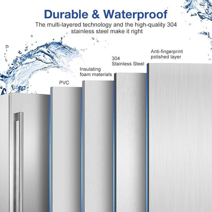 FoMup Outdoor Refrigerator 24 Inch, Undercounter Beverage Fridge with Wheels, 180 Cans Waterproof Stainless Steel Fridge for Outdoor Kitchen and Patio