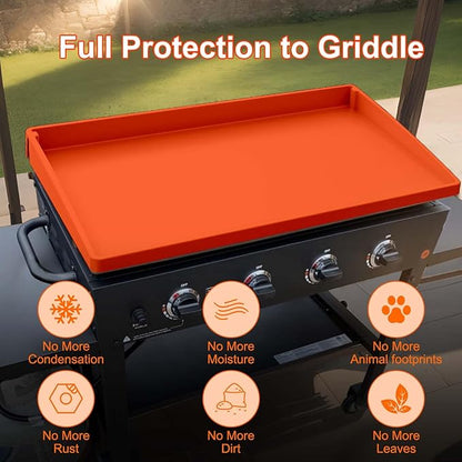 BANGIE 28" Silicone Griddle Mat for Blackstone Accessories - Anti-Warping & UV-Resistant Full-Wrap Cover for 2-Burner Flat Top Grill, Blocks Condensation Rust (Orange)