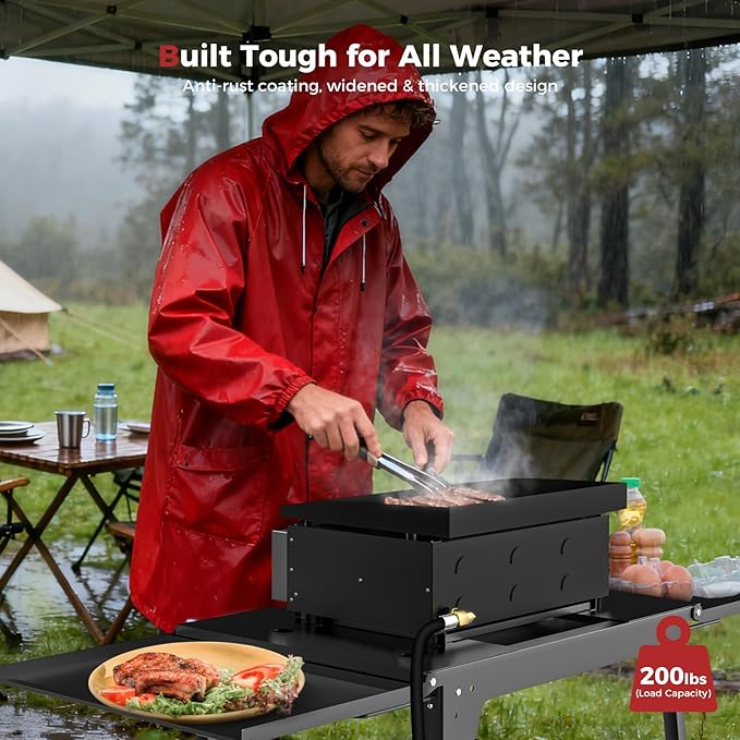 CAMPLUX Griddle Stand for 17” / 22” Tabletop Griddles, Foldable Grill Stand with Dual Side Shelves, 18.1–29.2” Adjustable Height, Anti-Rust Outdoor Griddle Table for Camping & Tailgating