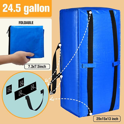Heavy Duty Blue Moving Bags with Strong Zipper Handles Backpack Straps | 2 Pack Extra Large Storage Bags Totes Moving Boxes Packing Supplies for College Dorm Room Essentials Compatible with IKEA
