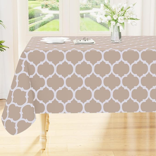 Smiry Square Table Cloth, Waterproof Vinyl Tablecloths with Flannel Backing for Square Tables, Wipeable Spillproof Plastic Tablecloth for Dining, Camping, Indoor and Outdoor (54"x54", Khaki)