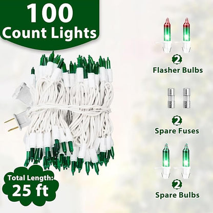 Green Christmas Lights, Green String Lights 25FT 100 Incandescent Bulbs Green Lights with White Wire for Christmas Tree, Garland, Indoor & Outdoor St Patricks Day Decoration