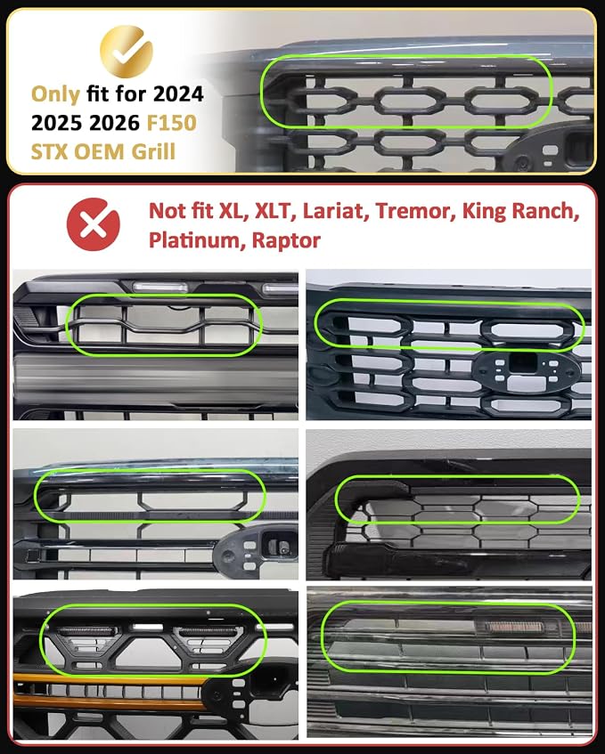 Front Grill Raptor Lights for Ford F150 2024 2025 2026 (White, STX) | 5th Gen F150 Grille Marker Lights, Waterproof F150 LED Lights Accessories, Snap-in Installation, OEM Style, Off-road Driving