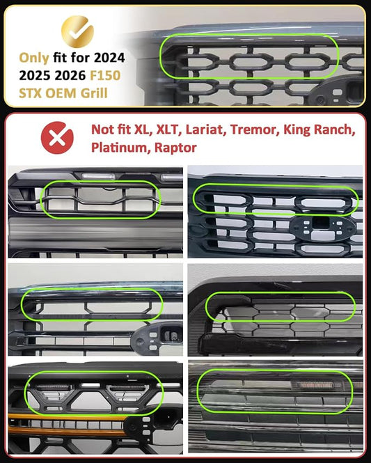 Front Grill Raptor Lights for Ford F150 2024 2025 2026 (White, STX) | 5th Gen F150 Grille Marker Lights, Waterproof F150 LED Lights Accessories, Snap-in Installation, OEM Style, Off-road Driving