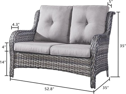 Rilyson Luxury Patio Outdoor Wicker Loveseat, 500 Lbs Weight Capacity Rattan Outdoor 2 seat Sofa Wicker with Deep Seating and Replaceable Cushions for Outside Porch Deck Balcony (Mixed Grey/Grey)