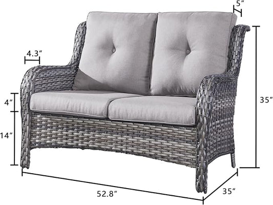 Rilyson Luxury Patio Outdoor Wicker Loveseat, 500 Lbs Weight Capacity Rattan Outdoor 2 seat Sofa Wicker with Deep Seating and Replaceable Cushions for Outside Porch Deck Balcony (Mixed Grey/Grey)