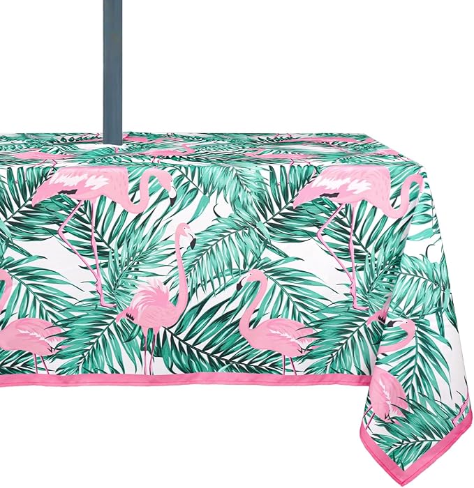 Outdoor Tablecloth with Umbrella Hole Umbrella Tablecloth Patio Tablecloths with Zipper for Courtyards, Terraces, and Beaches 60 x 102 in