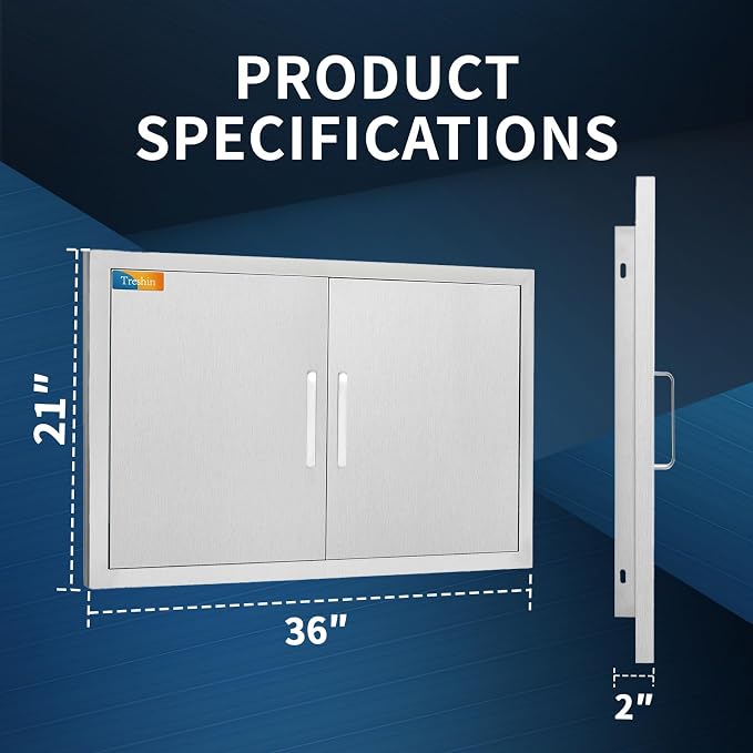 Treshin Outdoor Kitchen Door 36" W x 21" H, Double BBQ Access Doors | Stainless Steel Door with Magnetic Closure & Hooks, Flush Mount for Grill Island, Outdoor Kitchens, BBQ Station
