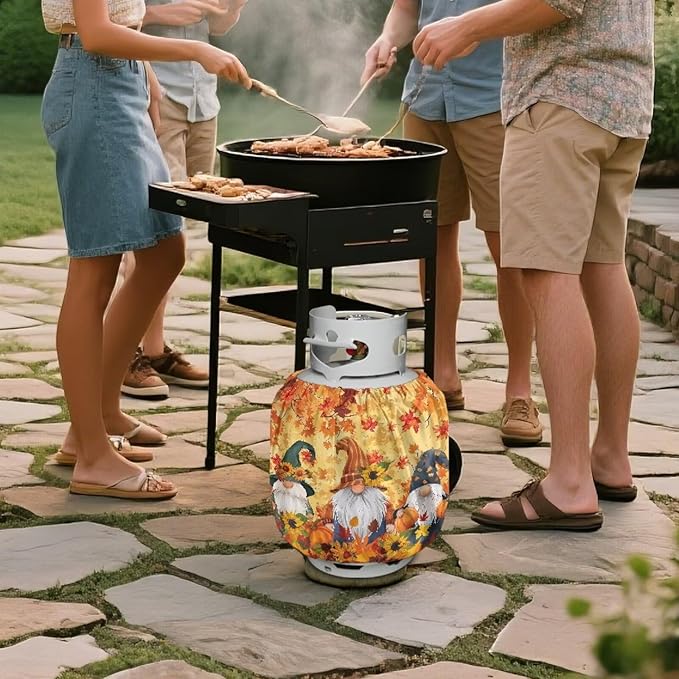 Fall Propane Tank Cover 20lb Maple Gas Tank Cylinder Cover with Elastic Edge RV Gas Cylinder Storage Pocket for Outdoor Camping Yard Party