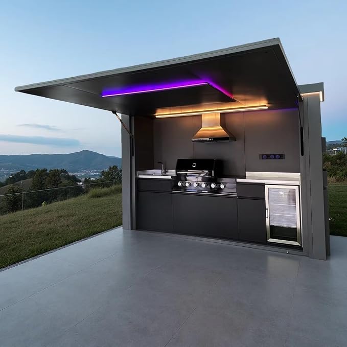 Modular Outdoor Kitchen Unit with Expandable Cooking Space and Service Counter for Catering Projects Event Food Service Vendor Setup