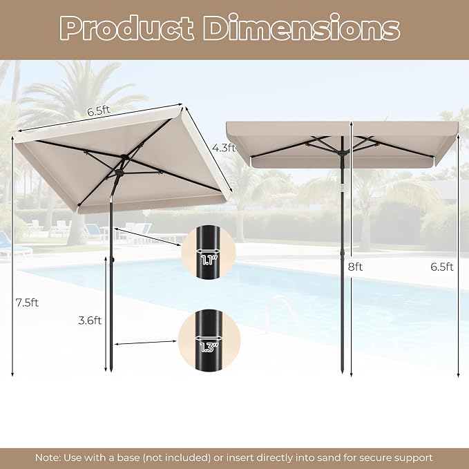 Tangkula 6.5 x 4.3 FT Rectangular Patio Umbrella, Portable Outdoor Market Table Umbrella with Push Button Tilt for Balcony Garden Backyard Deck Pool (Beige)