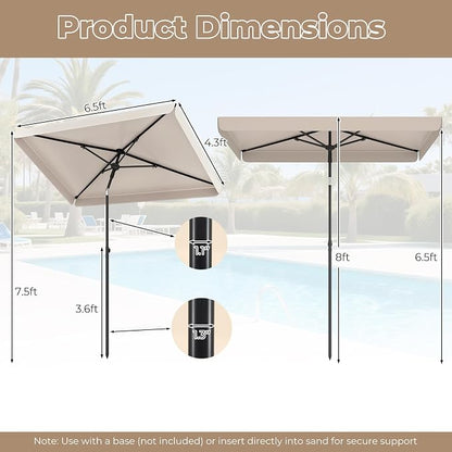 Tangkula 6.5 x 4.3 FT Rectangular Patio Umbrella, Portable Outdoor Market Table Umbrella with Push Button Tilt for Balcony Garden Backyard Deck Pool (Beige)