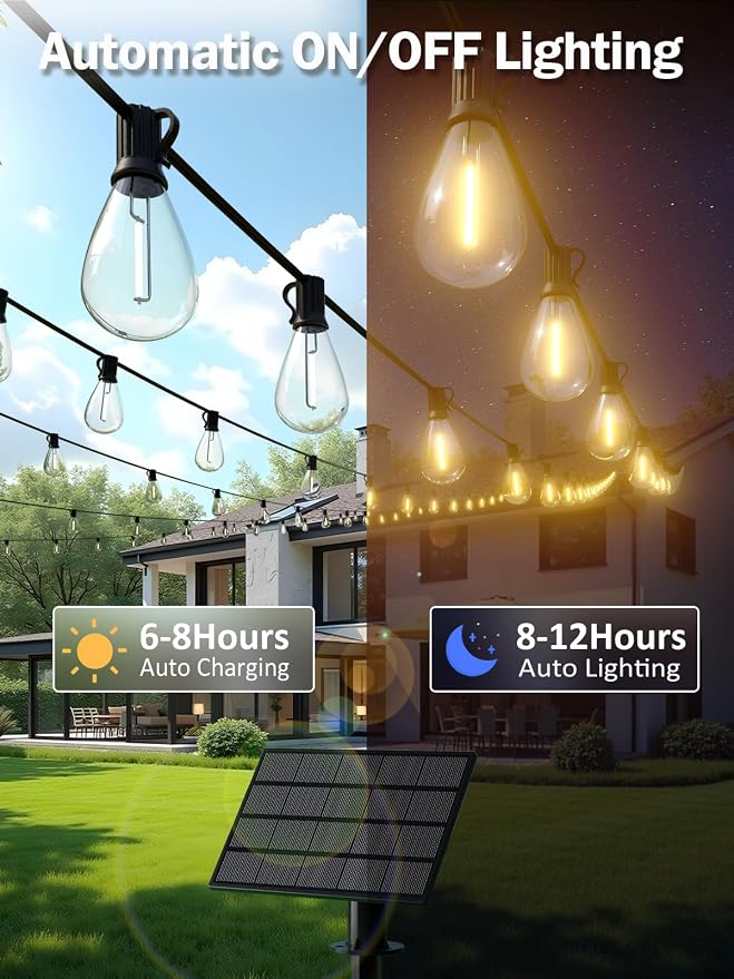 100FT Solar String Lights Outdoor, Dimmable Patio Lights Solar Powered with Remote & USB Port 35+1 LED Shatterproof Bulbs 3 Light Modes, Waterproof Solar Light for Camping Backyard Garden