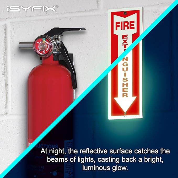 iSYFIX Fire Extinguisher Reflective Signs – 3 Pack 4x12 Inch – 40 mil Thick Polystyrene Plastic, Laminated for Ultimate UV, Weather, Scratch, Water & Fade Resistance, Indoor & Outdoor