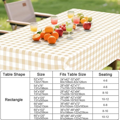 Smiry Picnic Table Cloth, Vinyl Tablecloths with Flannel Backing, 70"x120" | Waterproof Rectangle Table Cloth, Wipeable Buffalo Plaid Table Cover for Indoor and Outdoor (White & Beige)