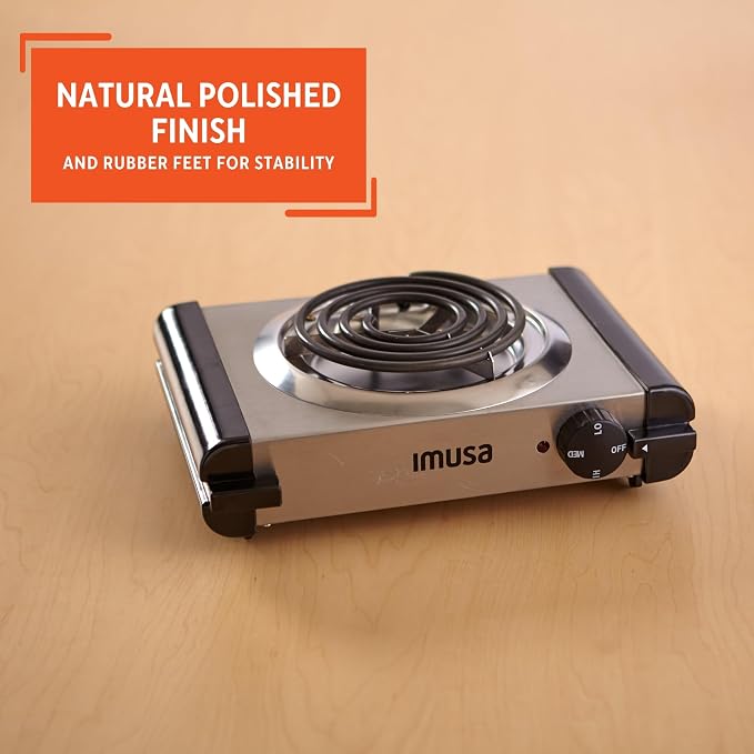 IMUSA USA GAU-80311 Electric Single Burner 1000-Watts, Stainless Steel, Silver (Pack of 3)