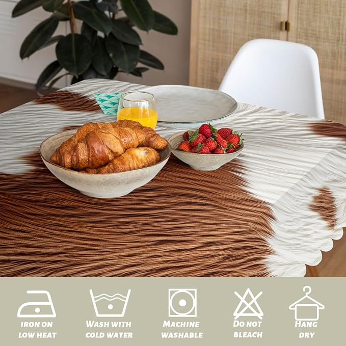 Cow Fur Texture Decorative Rectangle Tablecloth Cowhide Animal Brown Fur Pattern Rectangle Polyester Table Cloths Kitchen Table Cover for Dining BBQ Picnic Coffee Table 52 x 70 Inch 4-6 Seats