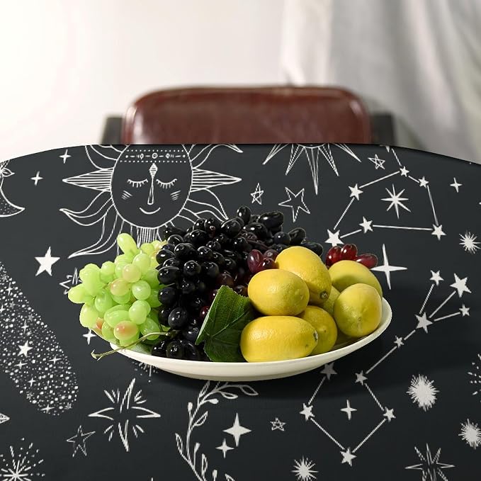 Sun Moon Tablecloth Boho Astrology Celestial Star Crescent Galaxy Space Table Cloth Water Resistant Wipeable Table Cover for Picnic Party Holiday Kitchen Dinner Table 60"x110"