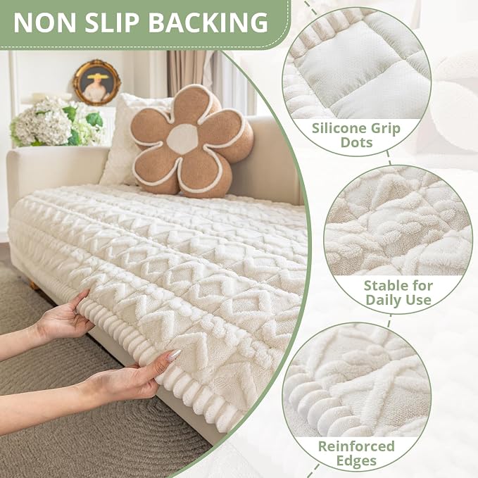 OstepDecor Couch Cover for Dogs, Washable Non Slip Sofa Cover for Pets | Soft Couch Covers for Sofa, Loveseat and Sectional, Furniture Protector Against Pet Hair & Dirt (27.6" x 59", Cream)