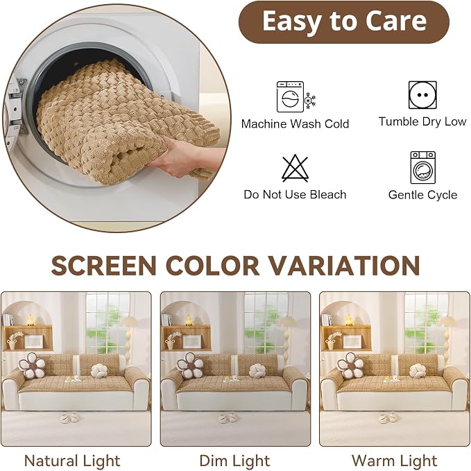 OstepDecor Couch Cover for Dogs, Washable Non Slip Sofa Cover for Pets | Soft Couch Covers for Sofa, Loveseat and Sectional, Furniture Protector Against Pet Hair & Dirt (27.6" x 70.9", Khaki)