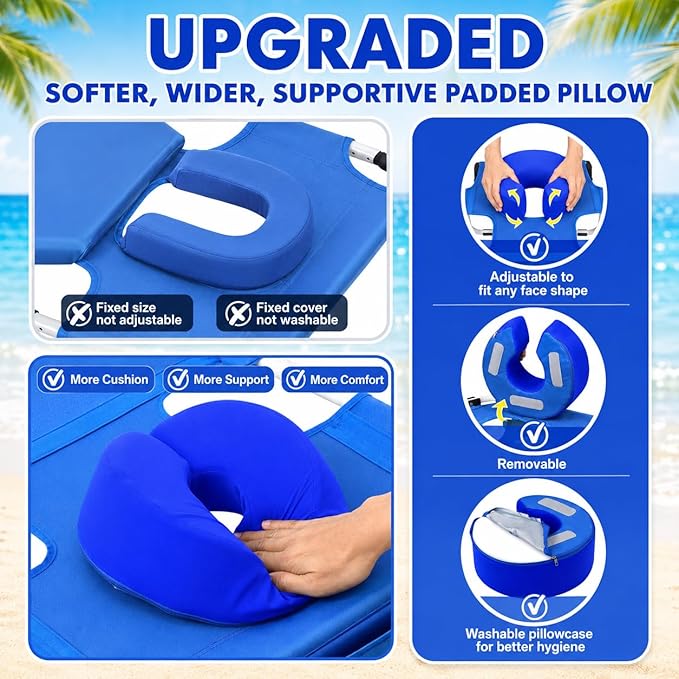 Backpack Beach Tanning Lounge Chair with Canopy Shade Face Hole Padded Adjustable Washable, 6 Position Layout Chair for Outside Sunbathing Poolside Lawn, UPF 50+ Wind-Resistant Sun Shade, Patented