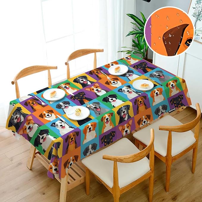 Swono Decorative Rectangle Table Cloth Dog Icon, Dog Puppy Head Poodle Shepherd Terrier Labrador Polyester Tablecloth Kitchen Table Cover for Dining BBQ Picnic Coffee Table 50x72, 4-6 Seats