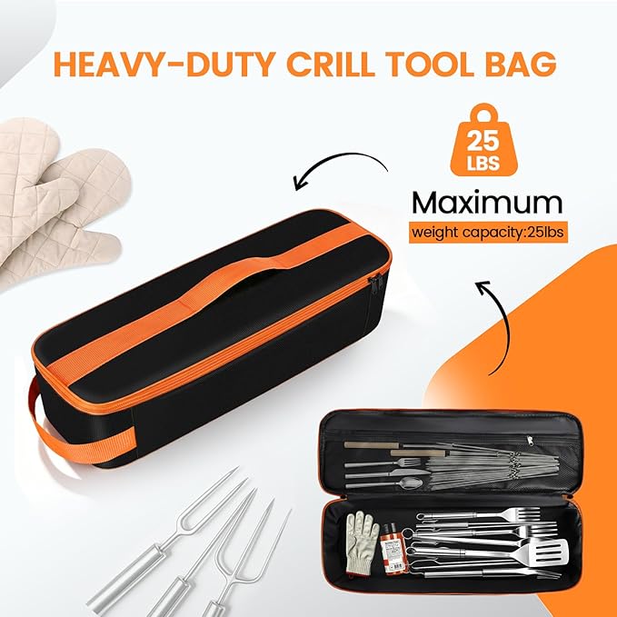 Grill Utensil Storage Bag, Large Capacity Grill Tool Storage Bag, Griddle Accessories Compatible with Blackstone, Perfect for Outdoor Grilling Accessory Storage (20", Black, Flip-Top)