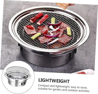 Portable Stainless Steel Charcoal Barbecue Grill, Mini Korean Bbq Stove with Grill Net for Outdoor Camping, Picnic, and Home Use