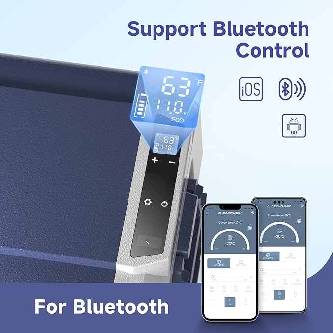 BODEGA 64QT 12 Volt Car Refrigerator Portable Single Zone With Wheels | Shockproof，Bluetooth Control, -4℉-68℉ ,12/24V DC&100-240V AC,H/M/L Battery protection,ECO&MAX MODE,LED Light,anti shack