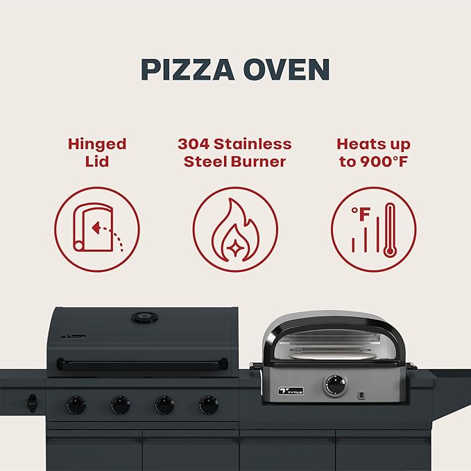 Tytus Anaheim 4-Burner Gas Grill with Prep Cart and Pizza Oven + Cover, Light, Pizza Tool Kit - Modular Outdoor Kitchen, Quick Assembly, Outdoor Cooking, Kitchen Island for BBQ