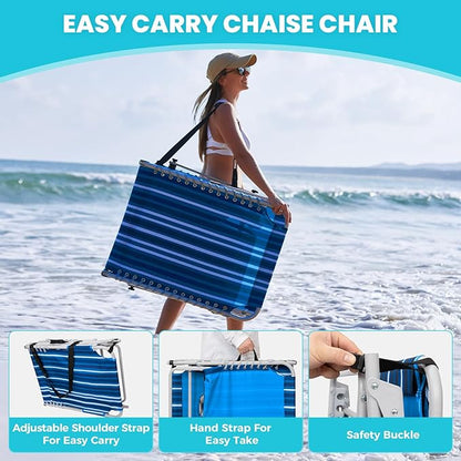 #WEJOY 3 in 1 Tanning Chair with Face Hole and Canopy, 5-Position Folding Face Down Lounge Chairs for Outside Beach Pool, 300lbs Heavy Duty Portable Sun Lounger with Pillow & Storage Bag (Blue White)