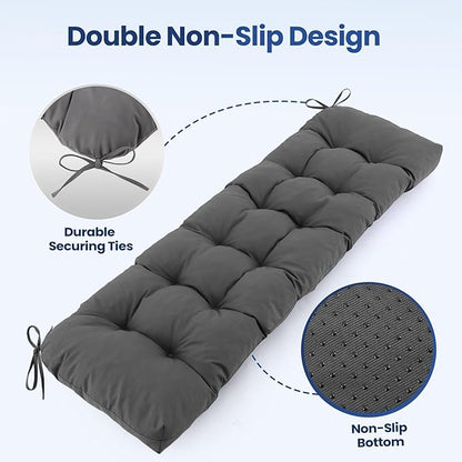 IASEAHK Outdoor Bench Cushion 48x18x5 Inch, Waterproof & Fade-Resistant Patio Furniture Cushions, Tufted Memory Foam Indoor/Outdoor Cushions for Couch Swing with Non-Slip Backing & Straps, Dark Grey