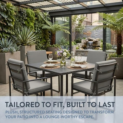 California Umbrella Outdoor Dining Chair, Set of 4 Patio Seat Cushions, 20 x 40 Inch, Premium Outdoor Memory Foam, Fade Resistant, Sunbrella Fabric, Fabric Ties, Granite