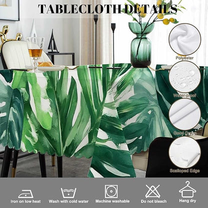 Swono Tropical Leaves Tablecloths Watercolor Palm Leaves Green Kitchen Dinning Tabletop Decoration, Polyester Table Cover for Indoor Outdoor 50x72 Inch Tablecloth