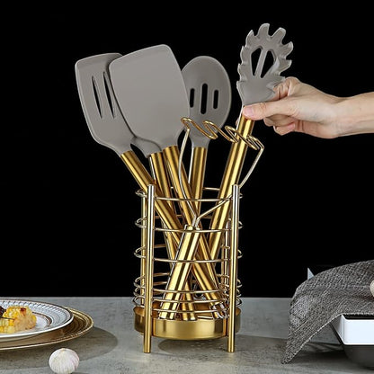 Gold Kitchen Utensils Set, Berglander 38 Pieces Non-stick Silicone Cooking Tools Spoon Spatula Set With Sturdy Stainless Steel Utensil Holder, Dishwasher Safe