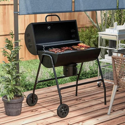 Barrel Charcoal BBQ Grill with 420 Sq.In Cooking Area, Warming Rack, Wheels, Thermometer & Ash Catcher, Black