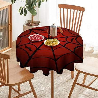 Spider Web Tablecloth, Black Spider Web Bat Red Water Resistant Wipeable Table Cover for Picnic Party Holiday Kitchen Dinner Table 70"