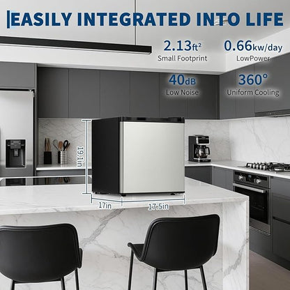 Mini Fridge with Freezer 1.7 Cu.Ft. Single Door Compact Fridge Adjustable Thermostat,Removable Glass Shelves,Ideal for Compact Spaces Bedroom Dorm,Silver
