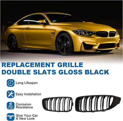 F32 Grille - Front Kidney Grille Compatible with 2014-2020 4 Series F32/F33/F36 428i 430i 435i 440i，2015-2019 F82 F83 M4 3 Series F80 M3 Double Slats Glossy Black