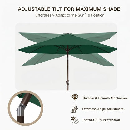 Kingdura 9FT Outdoor Patio Umbrella, Round Market Table Umbrella with Push‑Button Tilt and Crank Lift, 8 Sturdy Metal Ribs, UV50+ Protection Canopy for Backyard, Lawn, Deck, Poolside, Garden (Dark green)