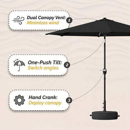 Greesum 9FT Outdoor Patio Umbrella, Table Umbrella for Yard, Market, Heavy-Duty Waterproof Pool Umbrella with 8 Sturdy Ribs, UV Protection for Beach, Deck, Garden, Backyard