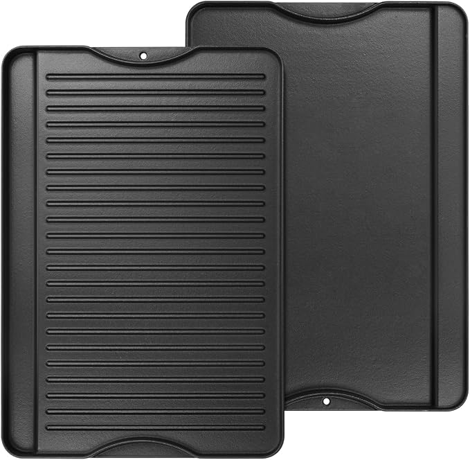 2-in-1 Reversible 16” x 24” Pre-Seasoned Cast Iron Cooking Griddle | for Gas Stove/Charcoal/Electric/Propane/Gas Grill, Flat Griddle Top Plate for Camping Tailgating